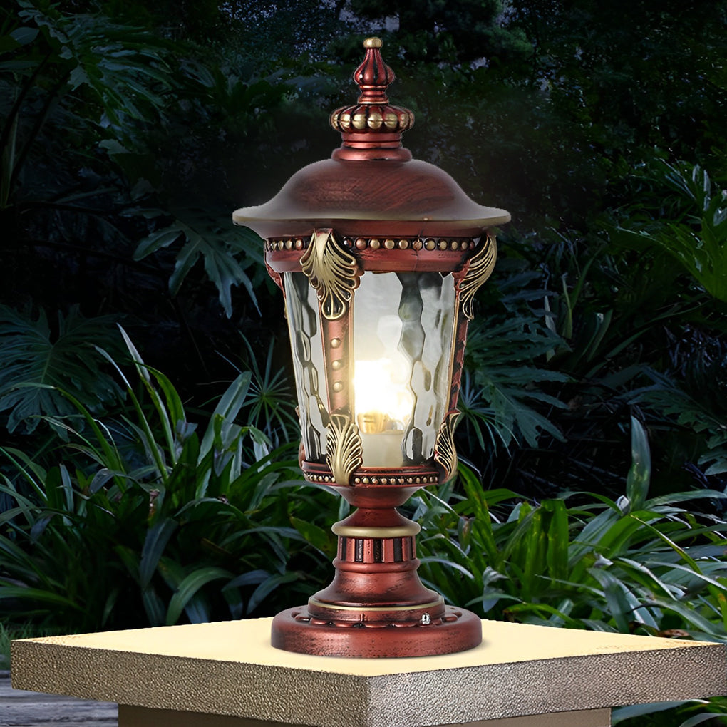 Stone pillar lights illuminating a pathway, providing safety and elegance to the garden.