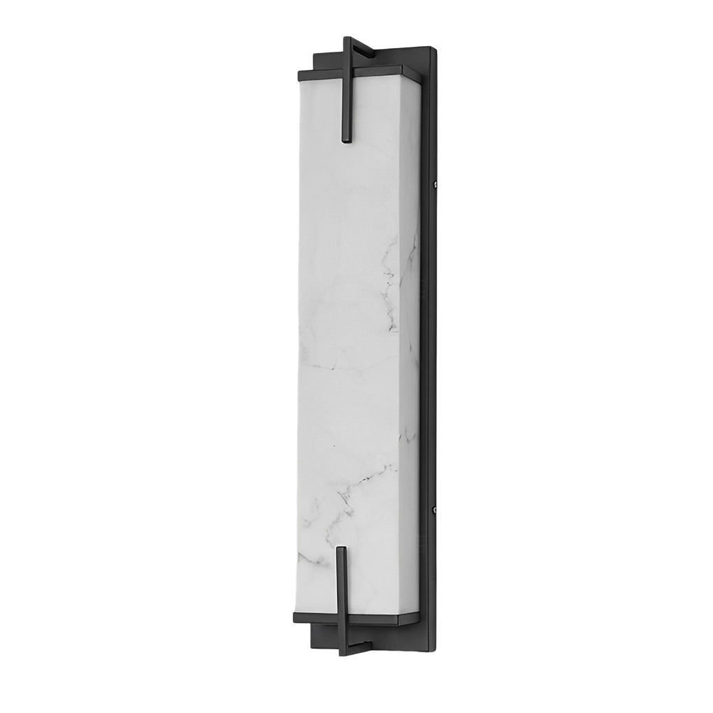 Stone wall sconce lighting in a minimalist setting, displayed against a white background.