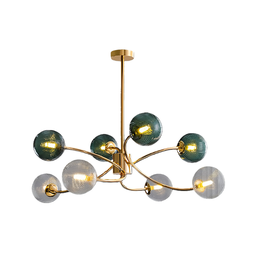 Studio shot of the elaborate clear glass flush mount ceiling light, showcasing its artistic branch-like design and varied glass shades.
