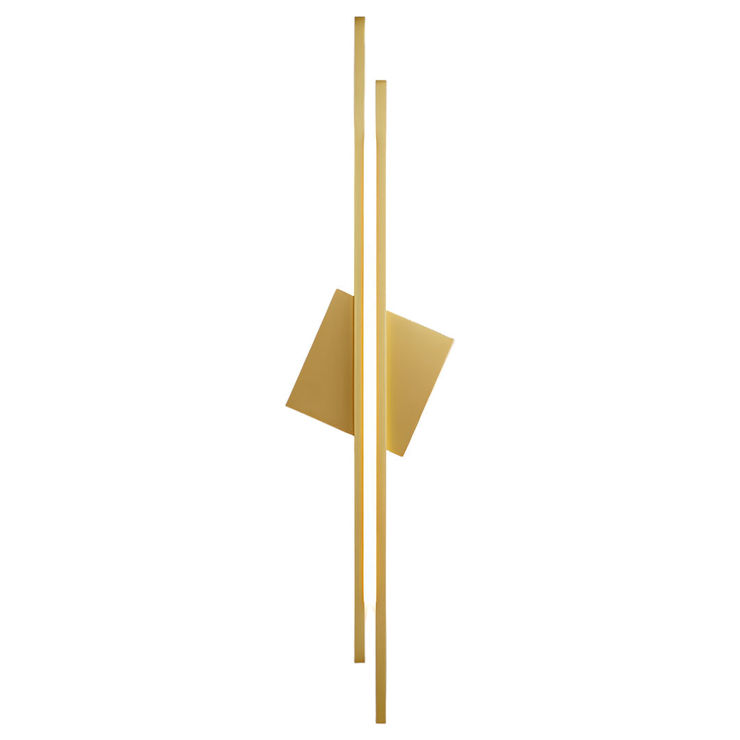 Stylish gold metal floor lamp with a diamond-shaped shade casting light in a modern interior
