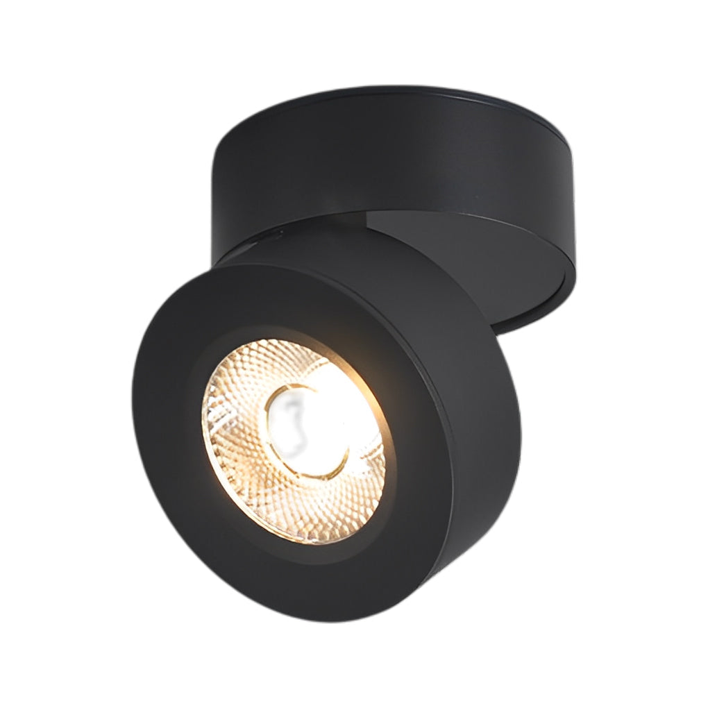 Surface mounted adjustable spotlight in white, highlighting its compact design and bright light output.