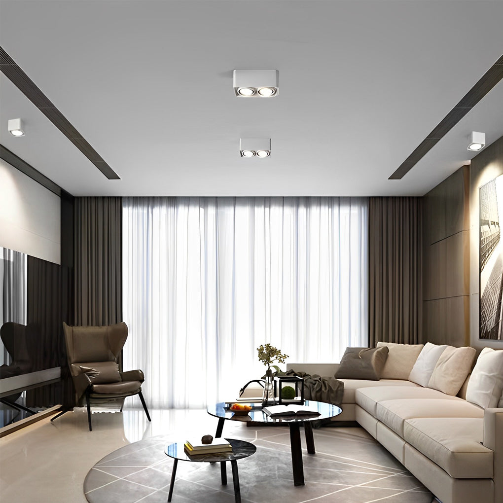 Surface mounted spot light in modern bedroom with soft illumination.