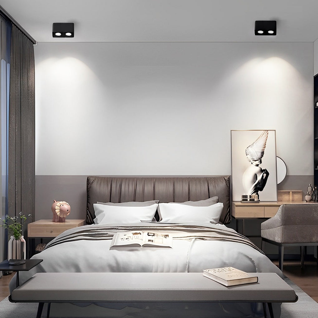 Surface mounted spot light in stylish living room with cozy atmosphere.
