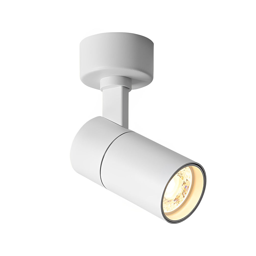 White surface mounted spot light product image with modern cylindrical housing on white background.