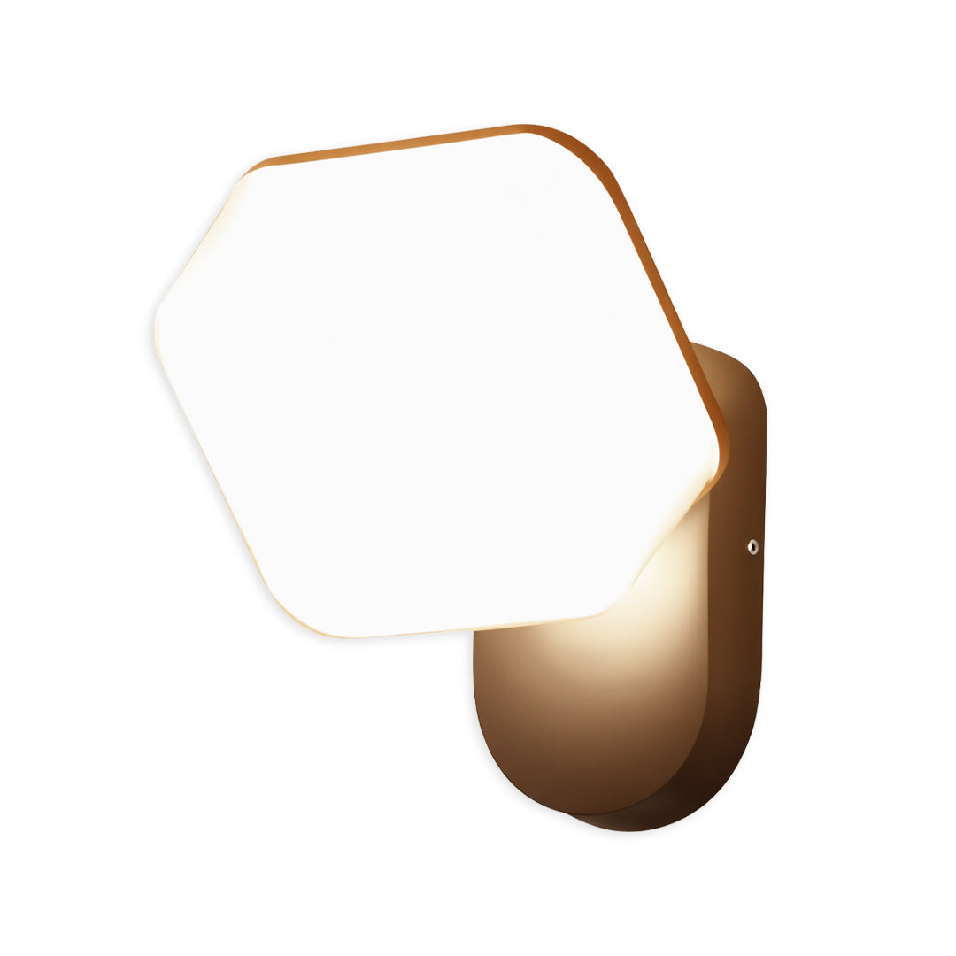Clean white hexagon swing wall light with subtle bronze edge highlights for a stylish modern wall look.