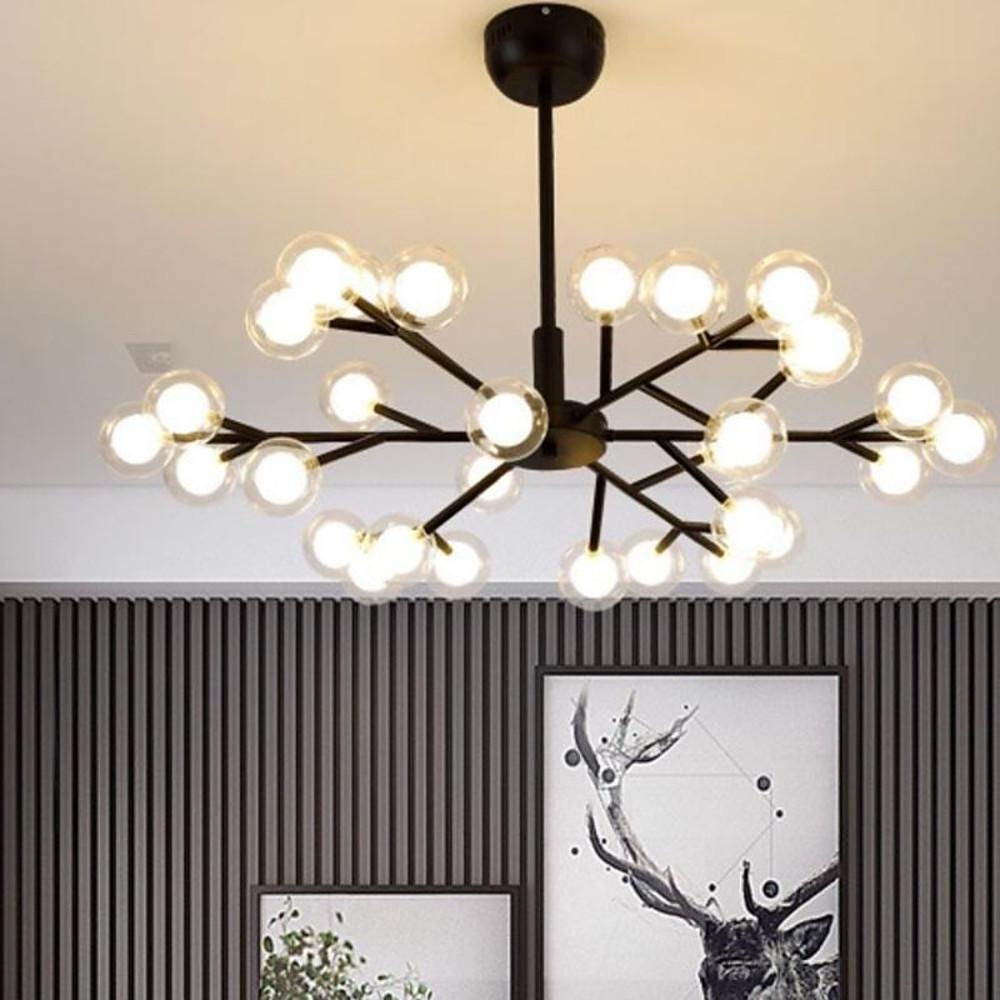 Novelty Iron Chandelier with 30 - Light glass orbs bubble, 33'' Wide, LED Lighting