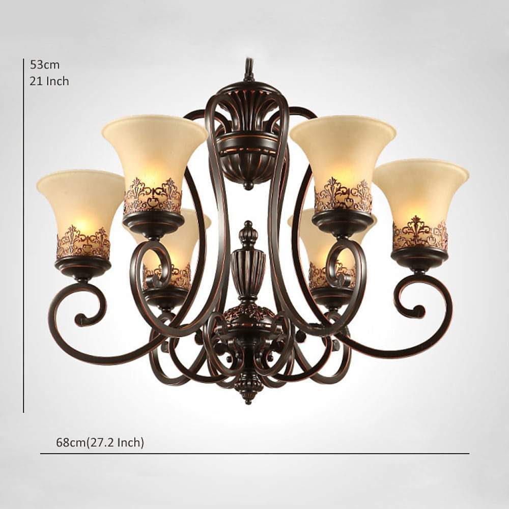 5 - light Bending Metal Bar Upside Down Glass Shade Vintage Chandelier Ceiling Light