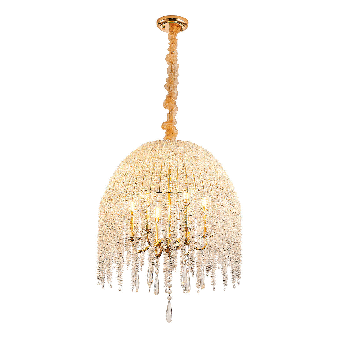 Luxury teardrop crystal chandelier with dense crystal drops, adding sparkle and sophistication to interiors.
