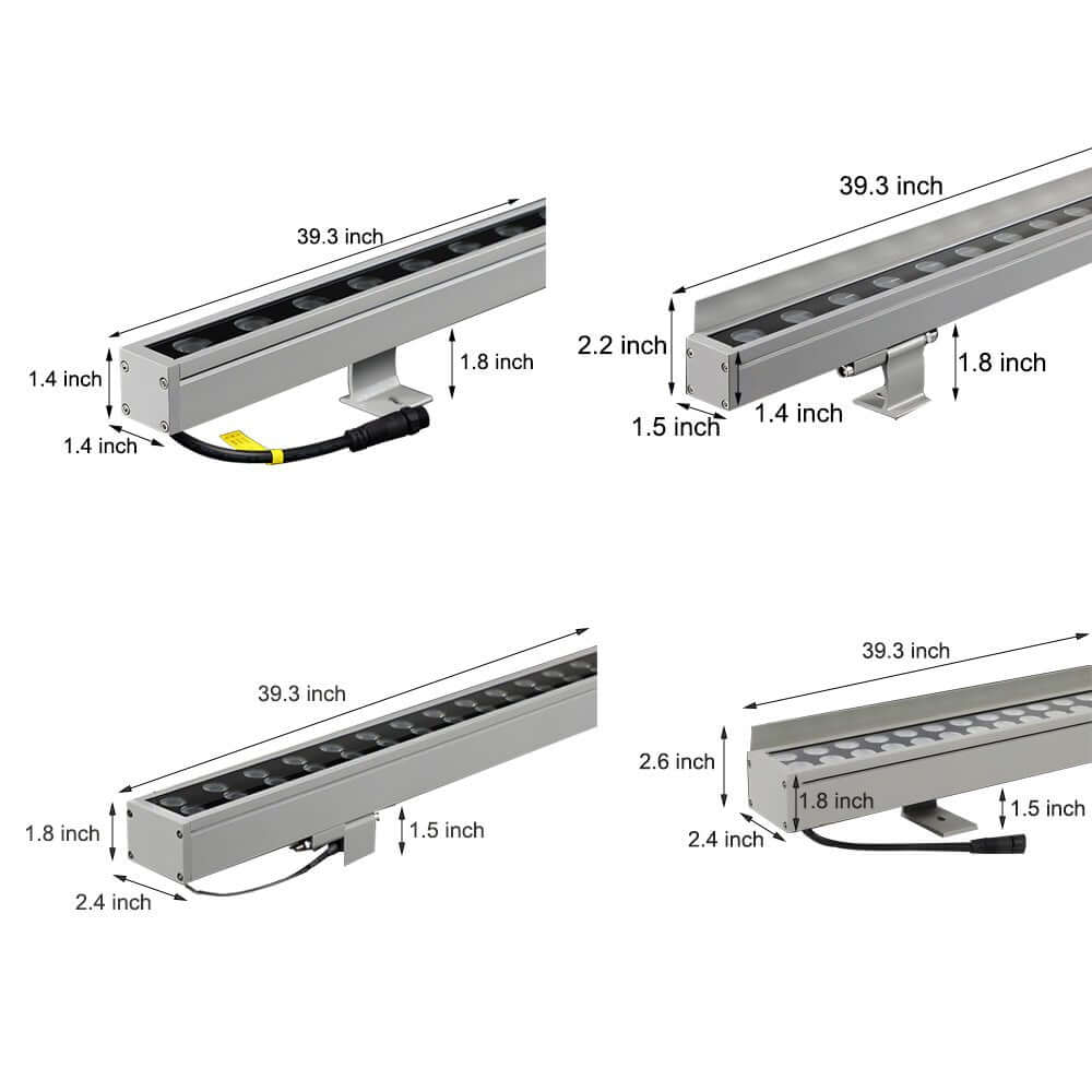 Technical dimension diagram of LED wall washer light, providing detailed measurements for precise installation.