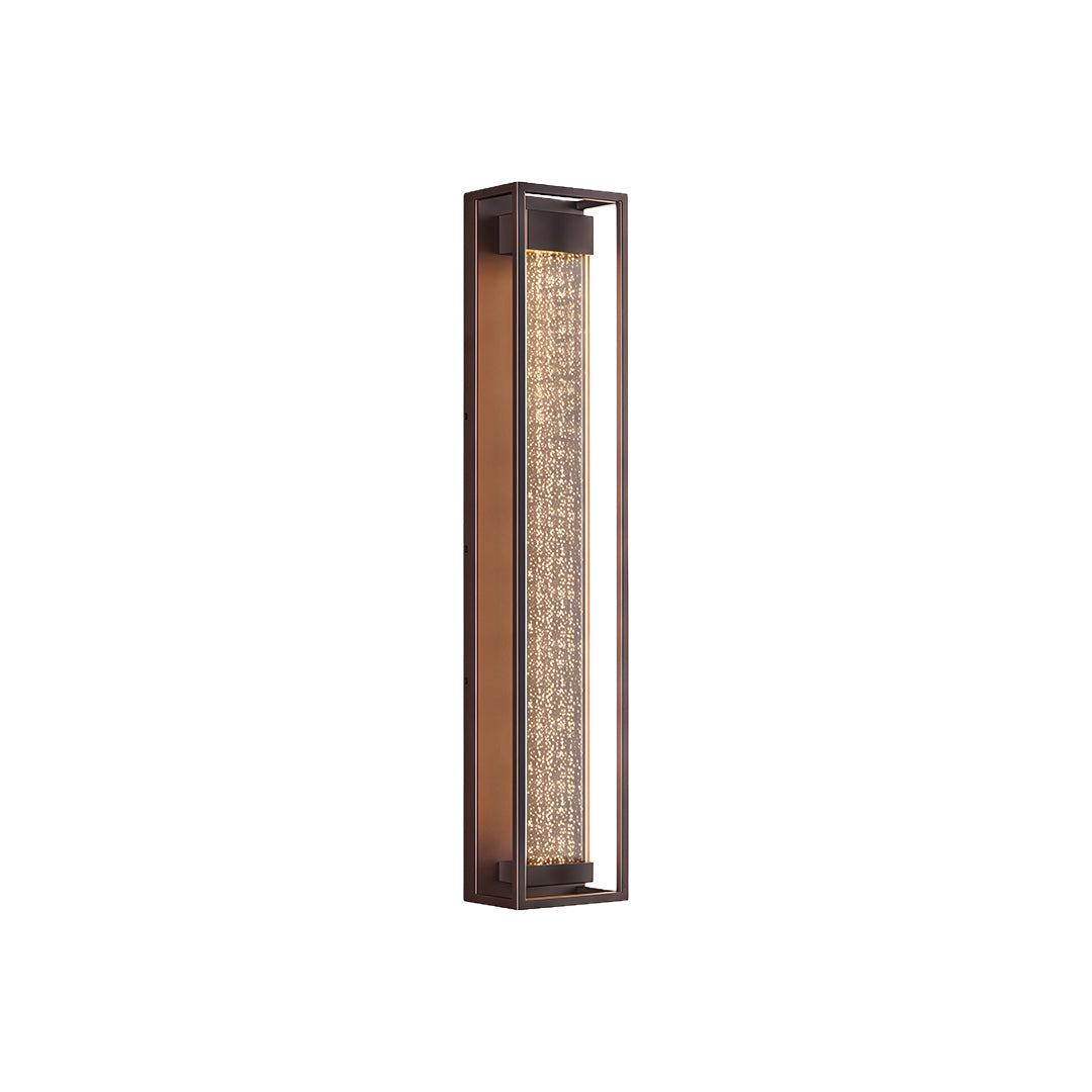 Outdoor sconces black featuring a textured glass panel, providing warm and ambient lighting.