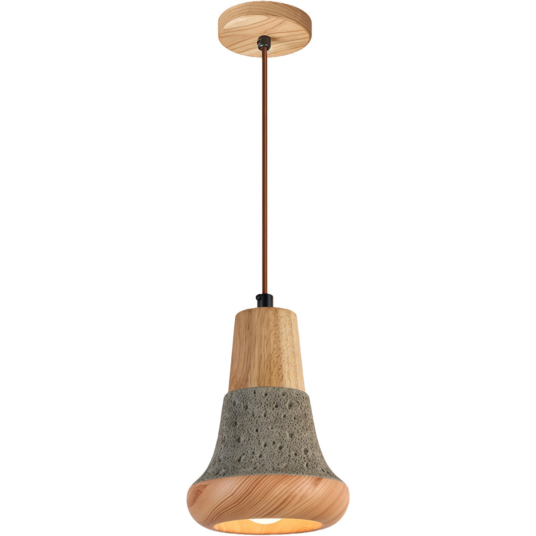 Chic wood pendant lighting with a rustic design, featuring a woven pattern and soft light.