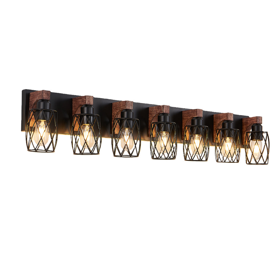 Black vanity bathroom light with three Edison bulbs, adding vintage charm to a modern bathroom.