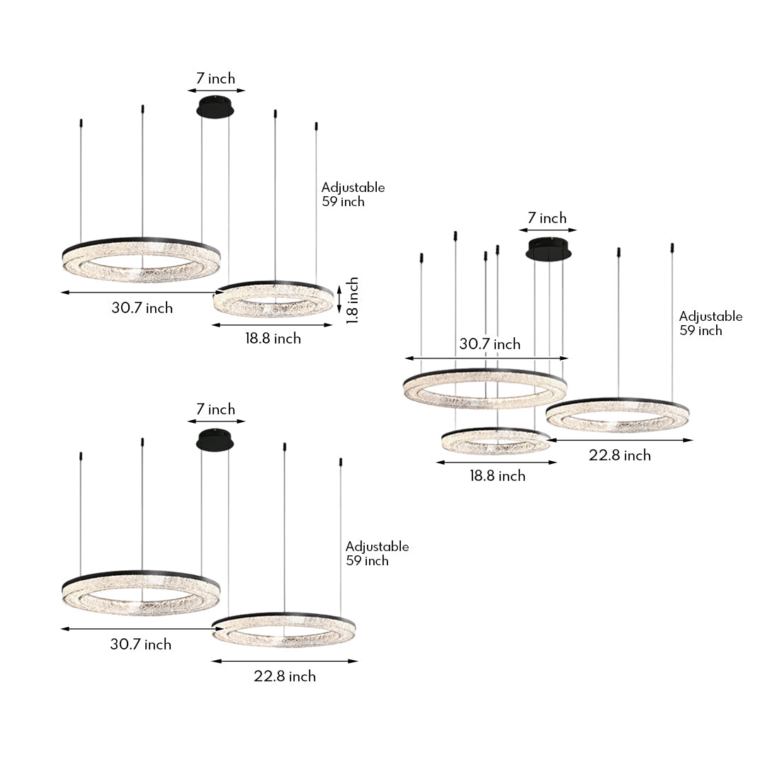 Three-tiered circle pendant light with a metallic finish, adding a contemporary touch to interior spaces.