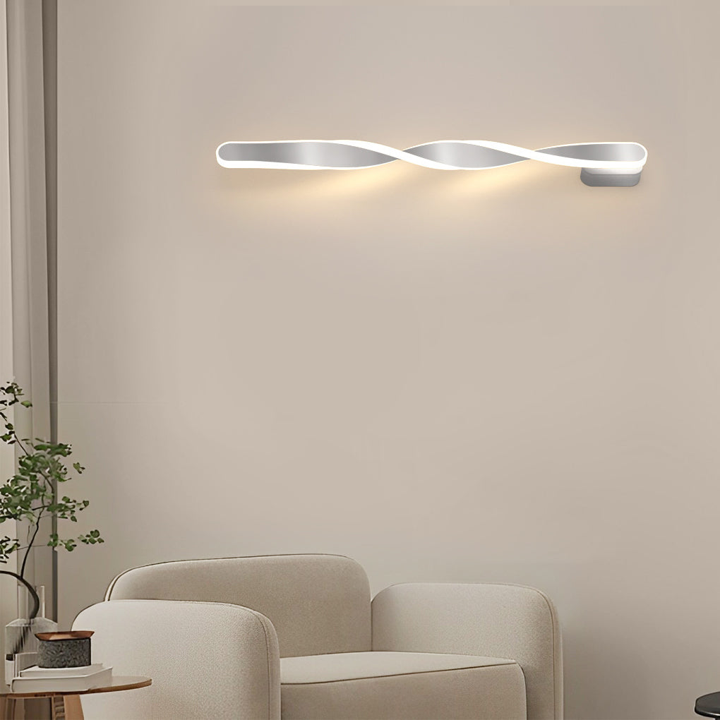 Twisted LED wall lights with a close-up of their sleek and modern design.