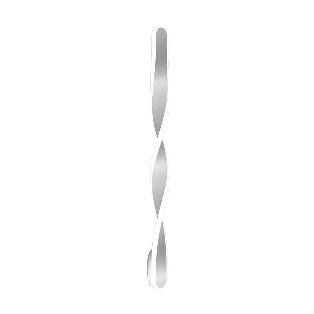 Twisted LED wall lights with a minimalist design, providing soft lighting in a hallway.
