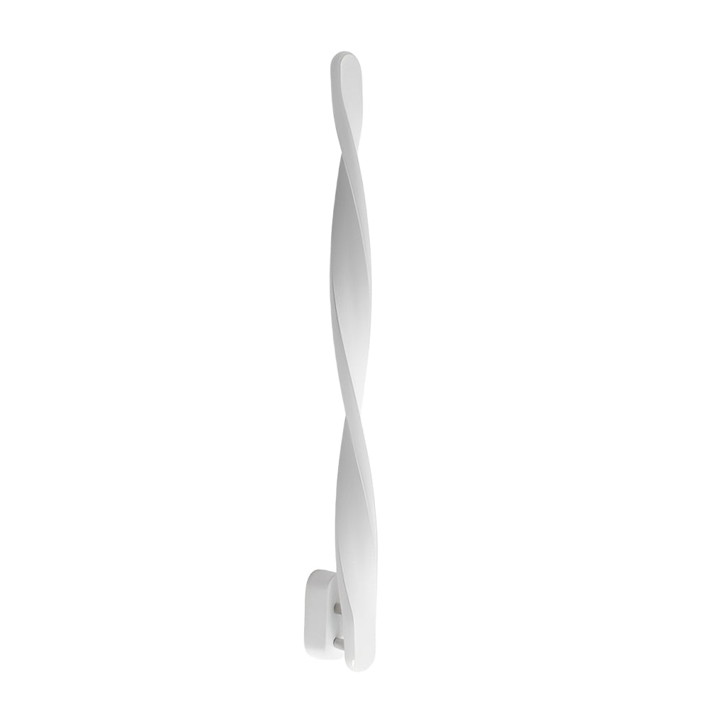 Twisted LED wall lights with a white finish, installed in a modern living room.