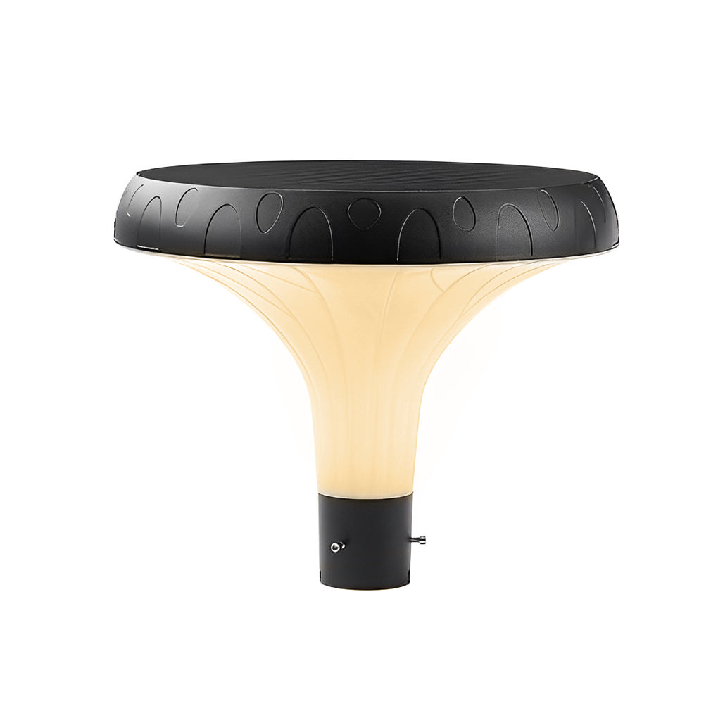 UFO solar street light head with soft ambient glow.