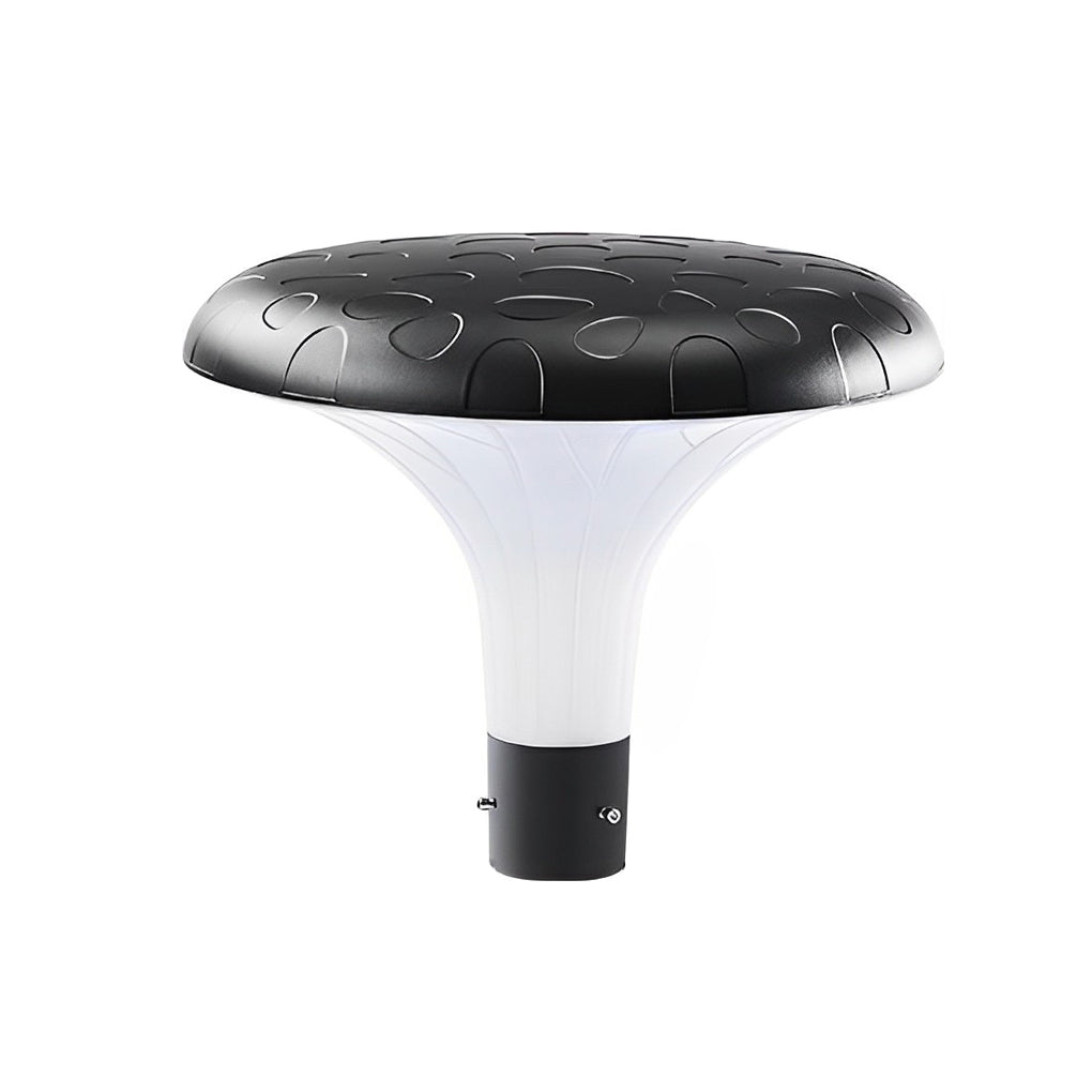 UFO solar street light head with black top and white diffuser.