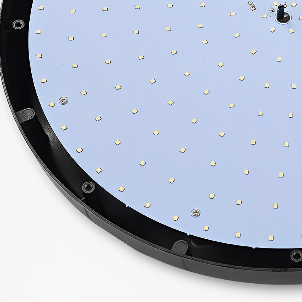Close up of LED panel inside a UFO solar street light fixture.