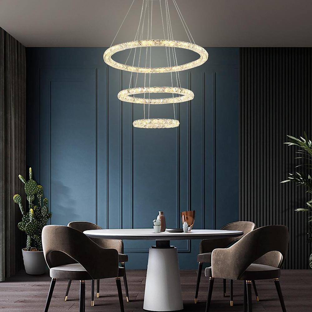 3/4 - Light LED Tiered Chandelier LED Crystal Ring Hanging Pendant Light