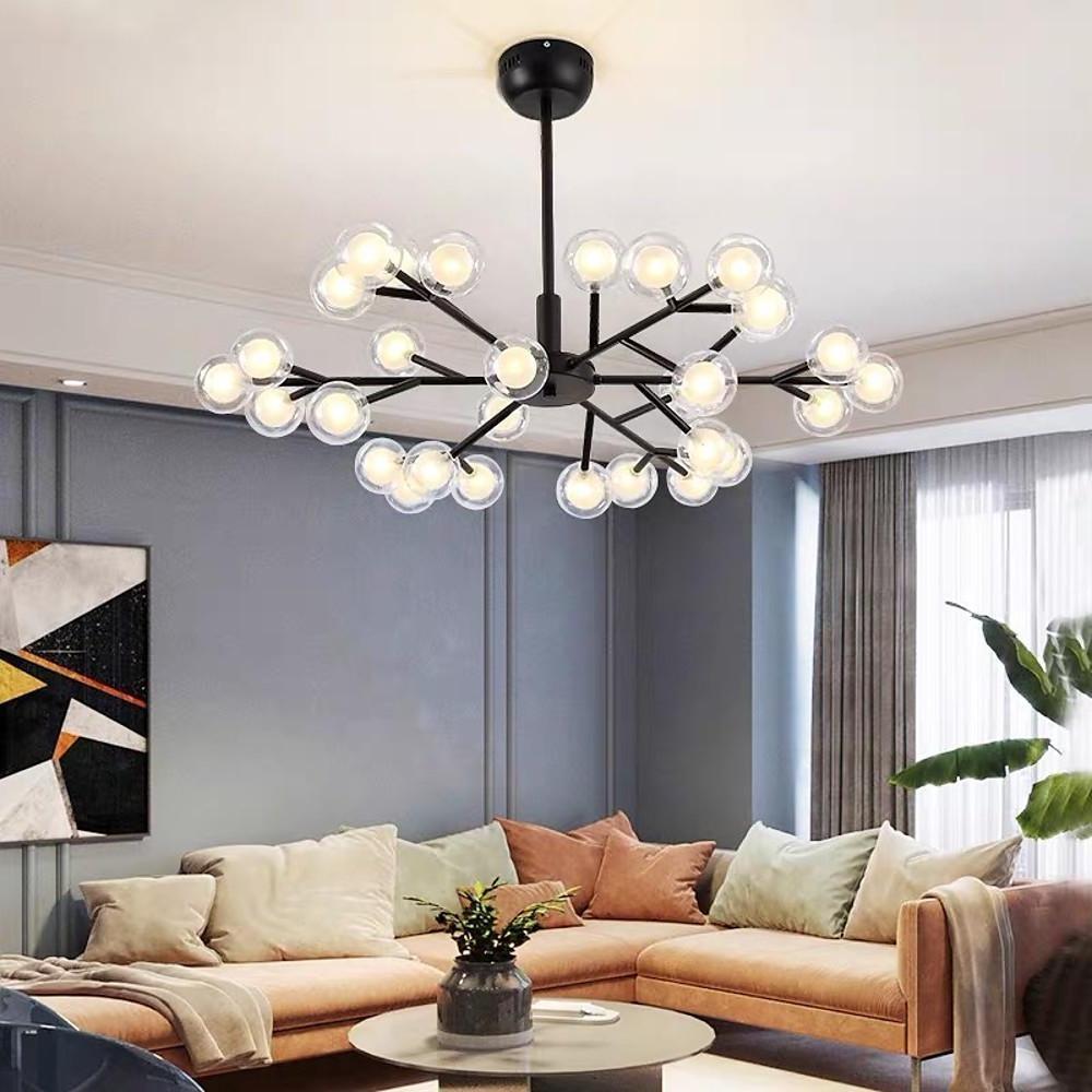 Novelty Iron Chandelier with 30 - Light glass orbs bubble, 33'' Wide, LED Lighting