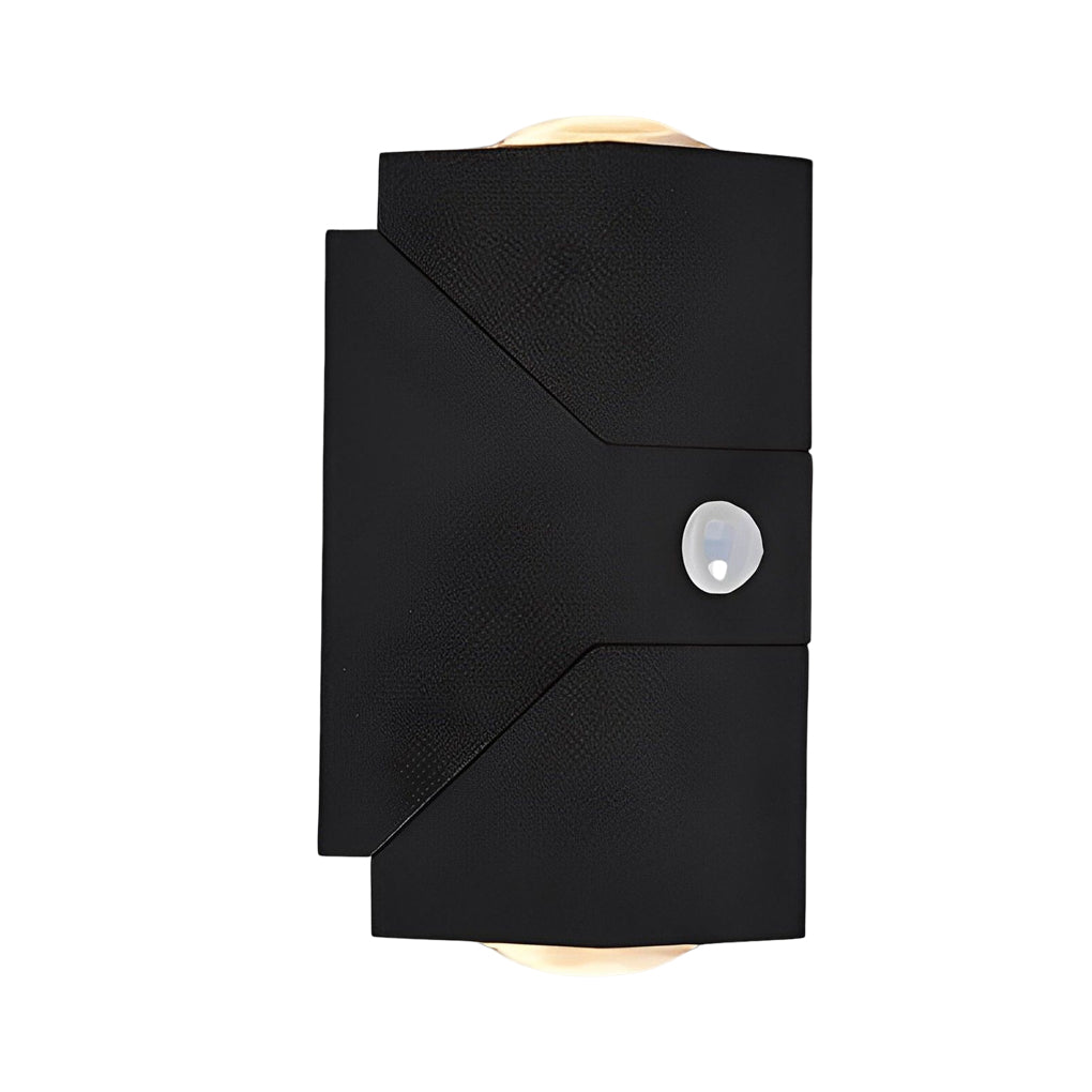 Up down sconce outdoor light with motion sensor detail, providing security and style for home exteriors.