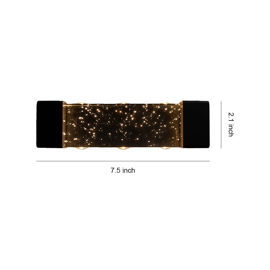 Up down wall light with glass shade chandelier inspired design featuring black housing and decorative perforated crystal center panel.