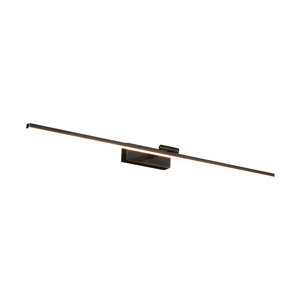 Studio image of black linear vanity LED lights for mirror, showcasing modern proportions and a sleek matte finish.