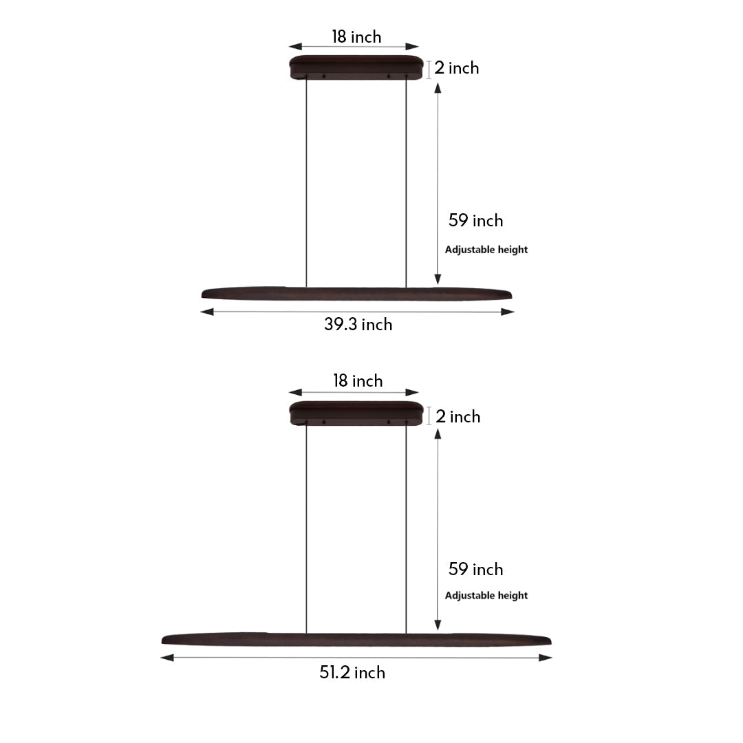 Transform your home with linear LED pendant lighting in dark wood finish, available in two sizes, providing soft, modern lighting with a touch of sophistication.