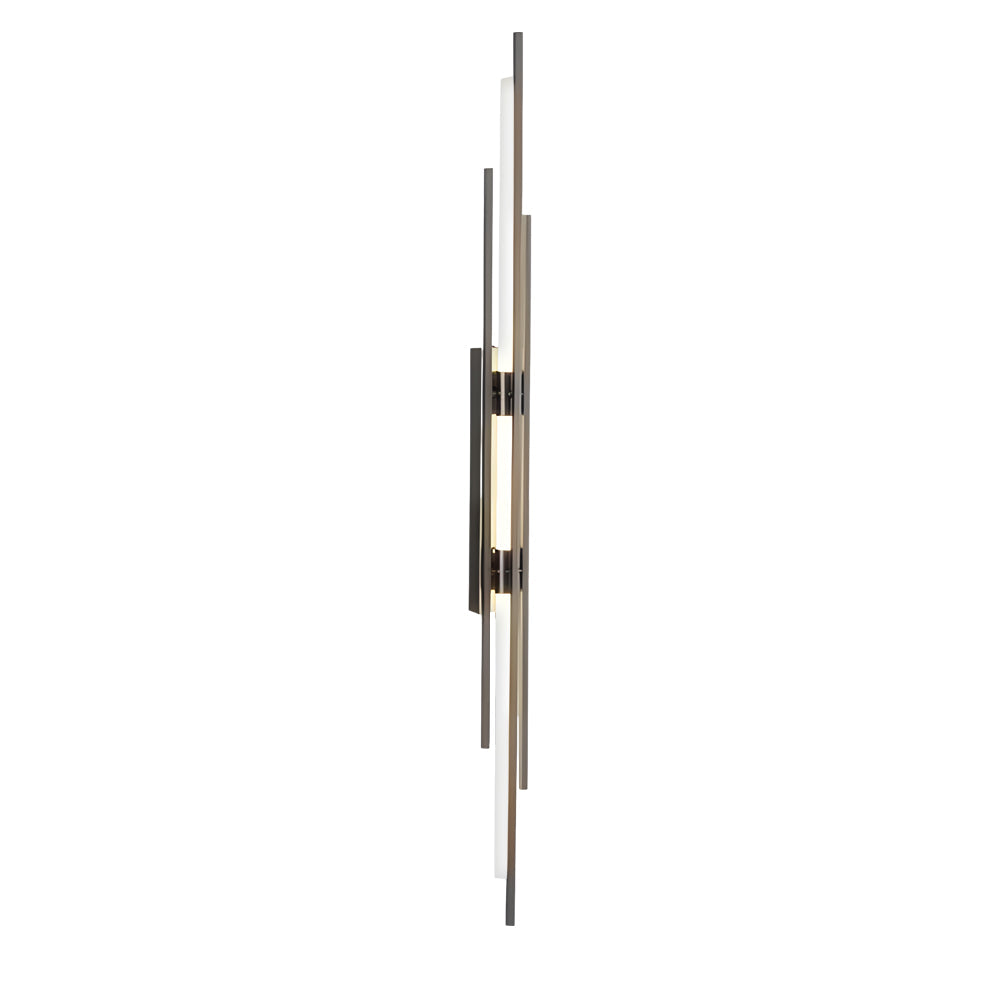 Front view of vertical tube wall sconce in black finish on white background.