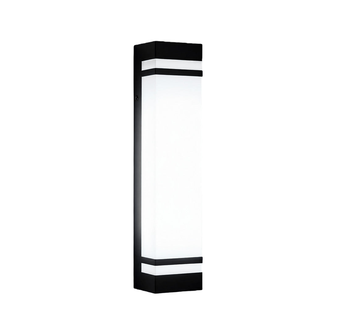 Vertical wall lighting fixture on a white surface, highlighting its geometric shape and clean look.