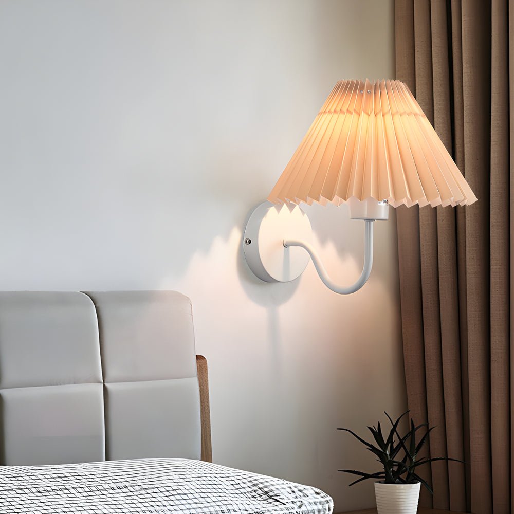 Vintage 1 - Light Dimmable Metallic Armed Sconce with Pleated Fabric Shade