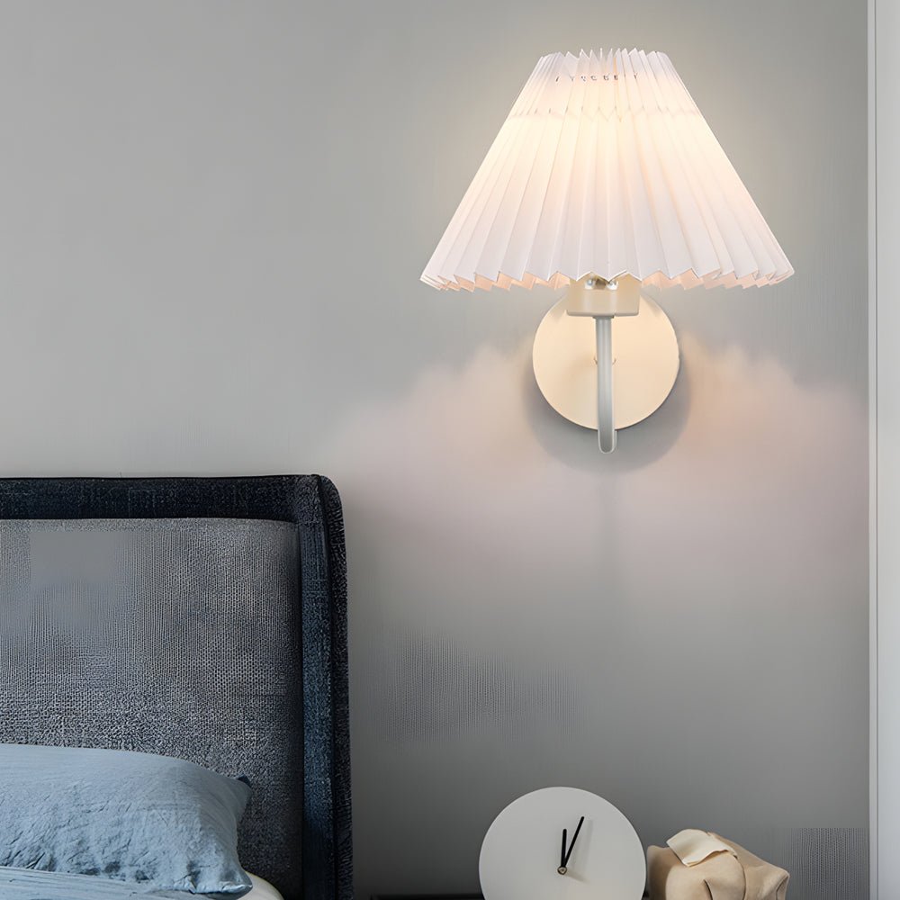 Vintage 1 - Light Dimmable Metallic Armed Sconce with Pleated Fabric Shade