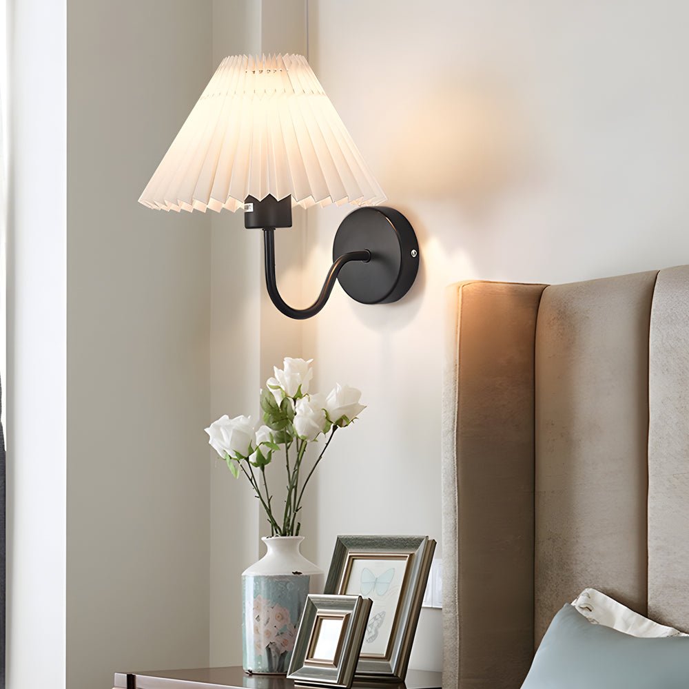 Vintage 1 - Light Dimmable Metallic Armed Sconce with Pleated Fabric Shade