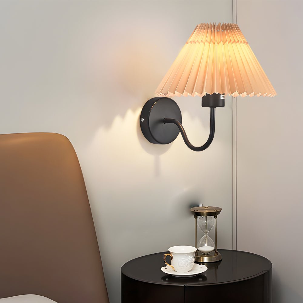Vintage 1 - Light Dimmable Metallic Armed Sconce with Pleated Fabric Shade