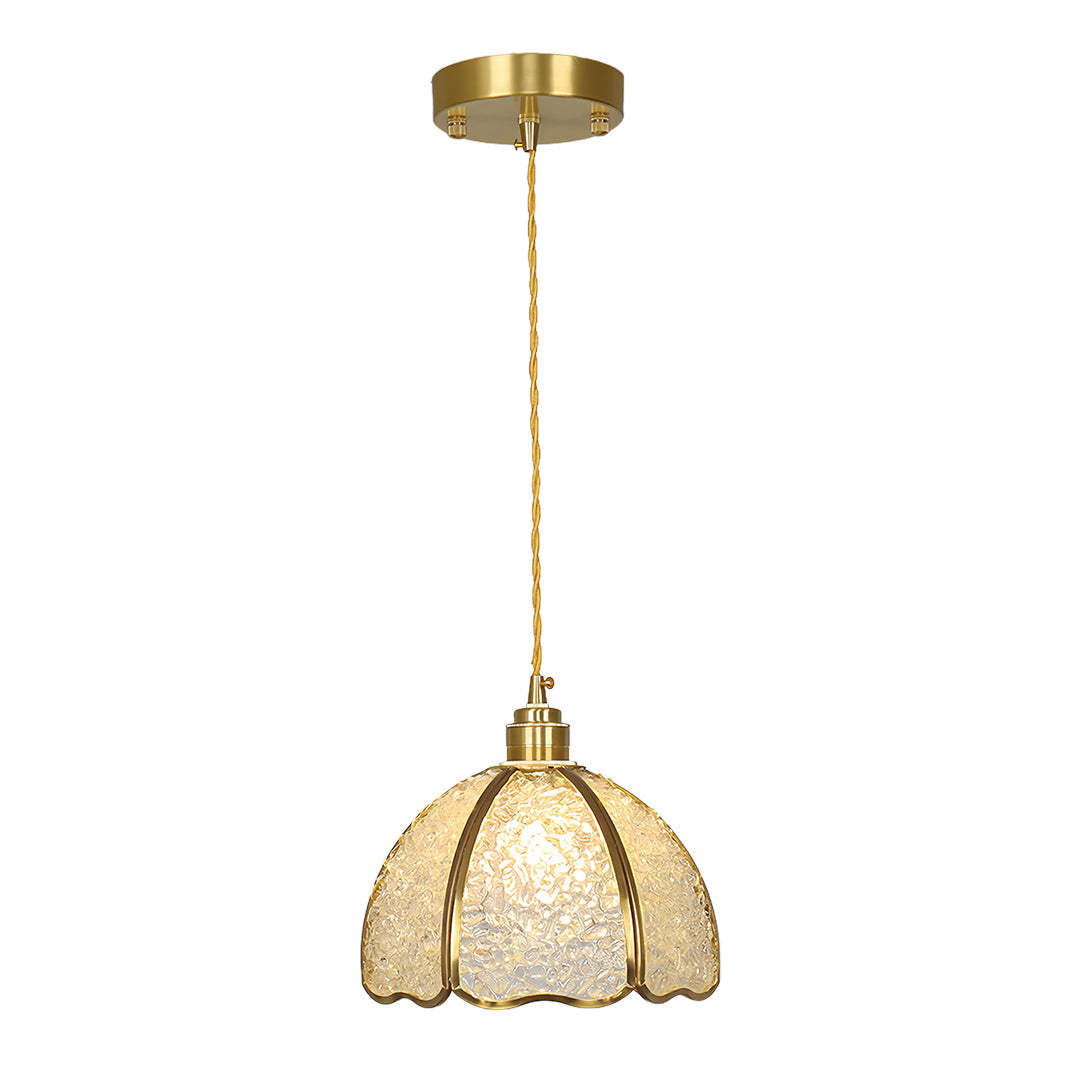 Vintage-style small crystal pendant light with amber glass and antique brass finish