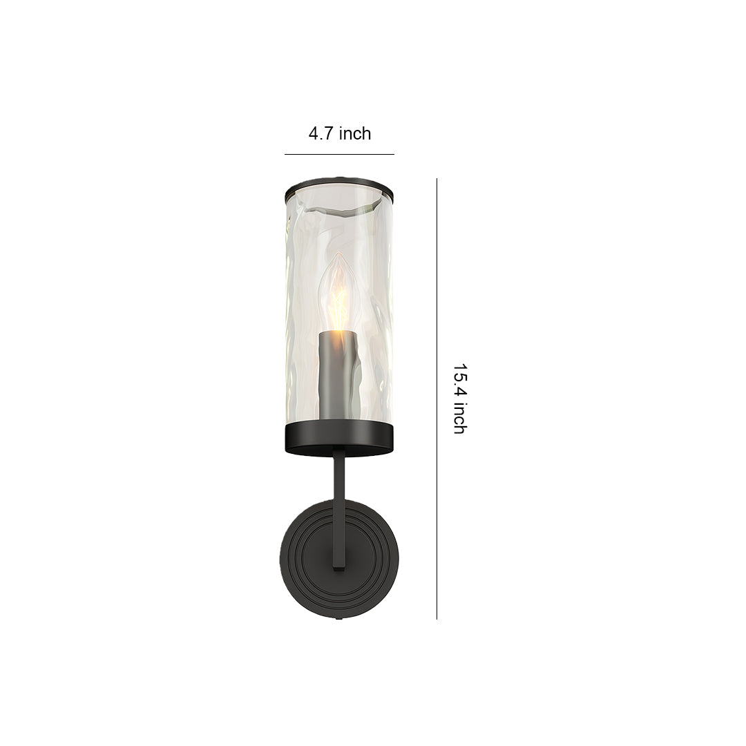 Wall glass light specification diagram with dimensions and mounting details.