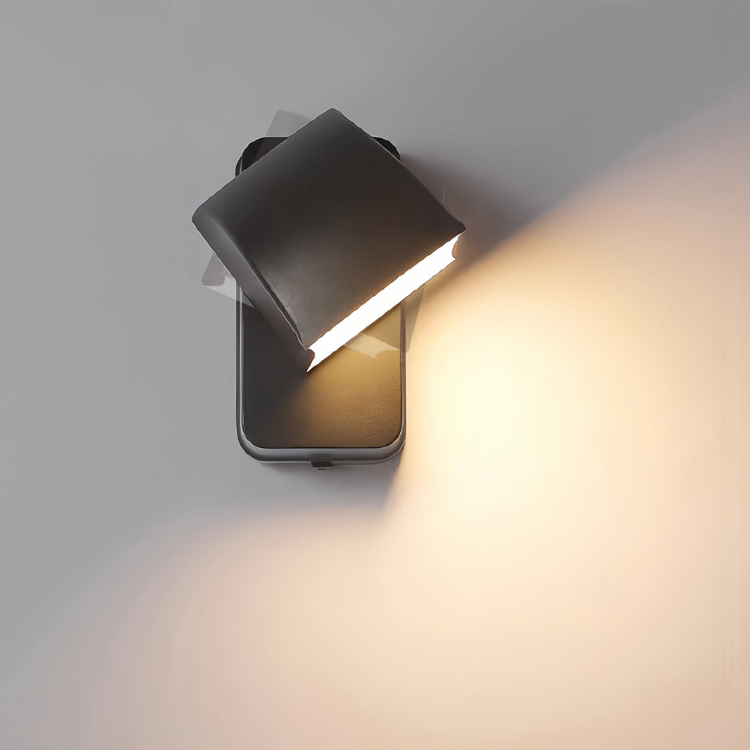 Angled view of wall industrial lights highlighting black finish and directional beam pattern