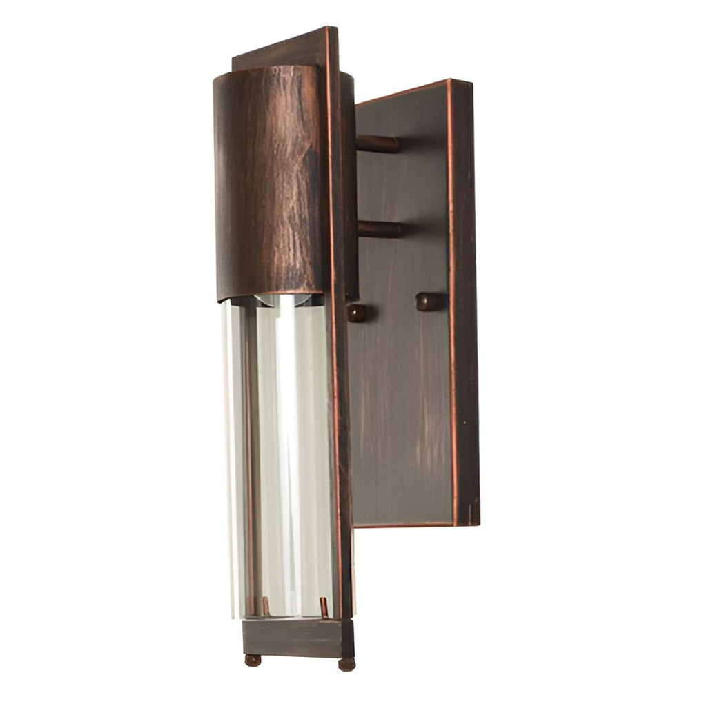 Wall mount outdoor lighting with bronze metal frame and glass shade