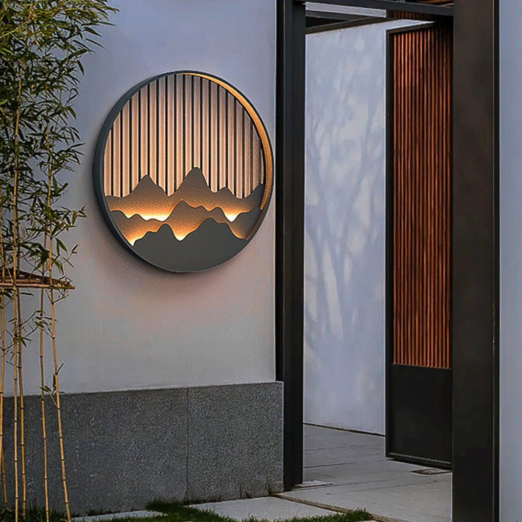 Wall mountain light providing soft illumination in a modern outdoor corridor.