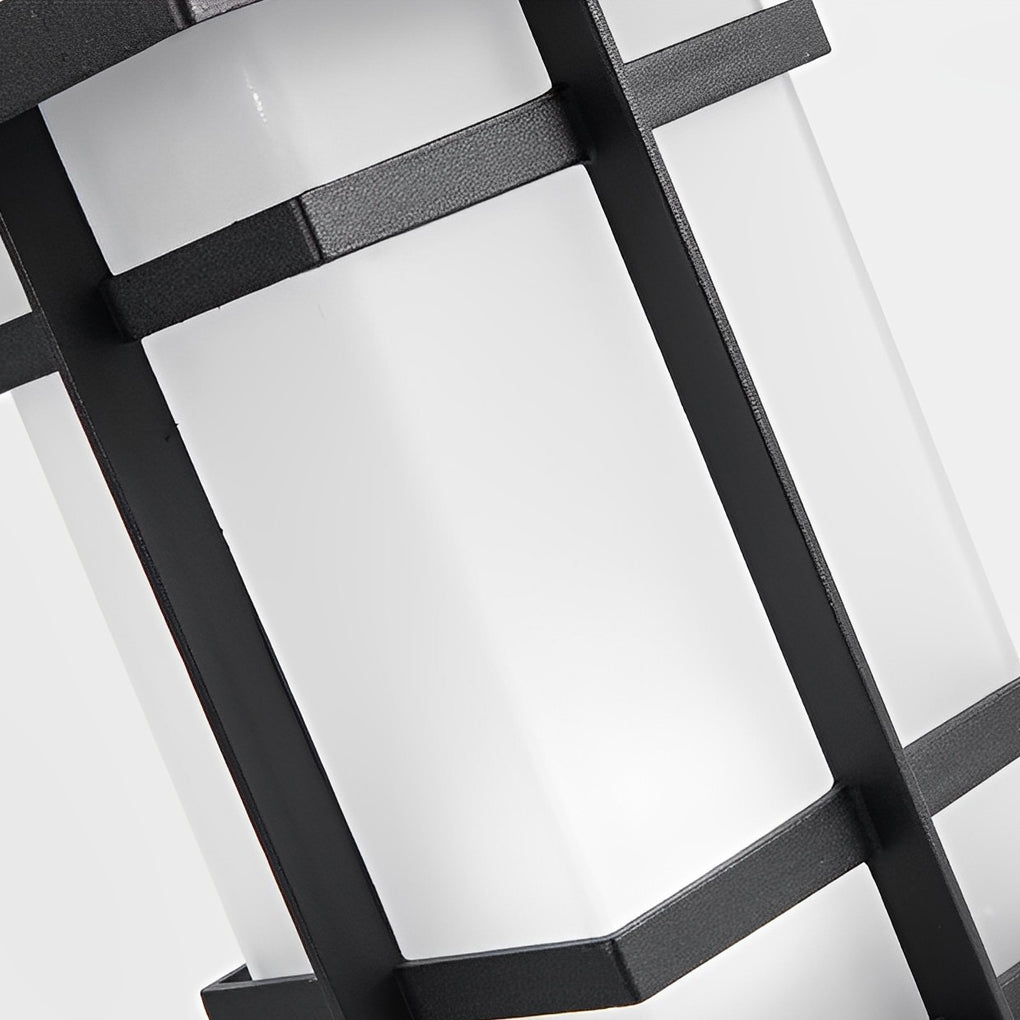 Wall pillar lights outdoor in black, front view of the minimalist design.