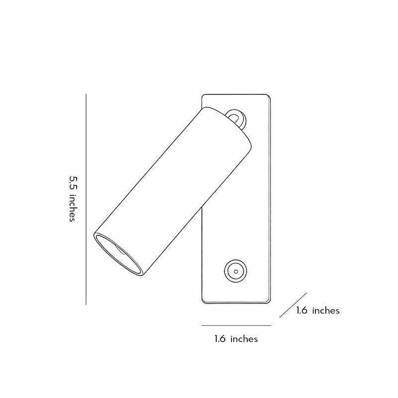 Dimension drawing of wall sconce reading light showing measurements for modern wall lamp installation.