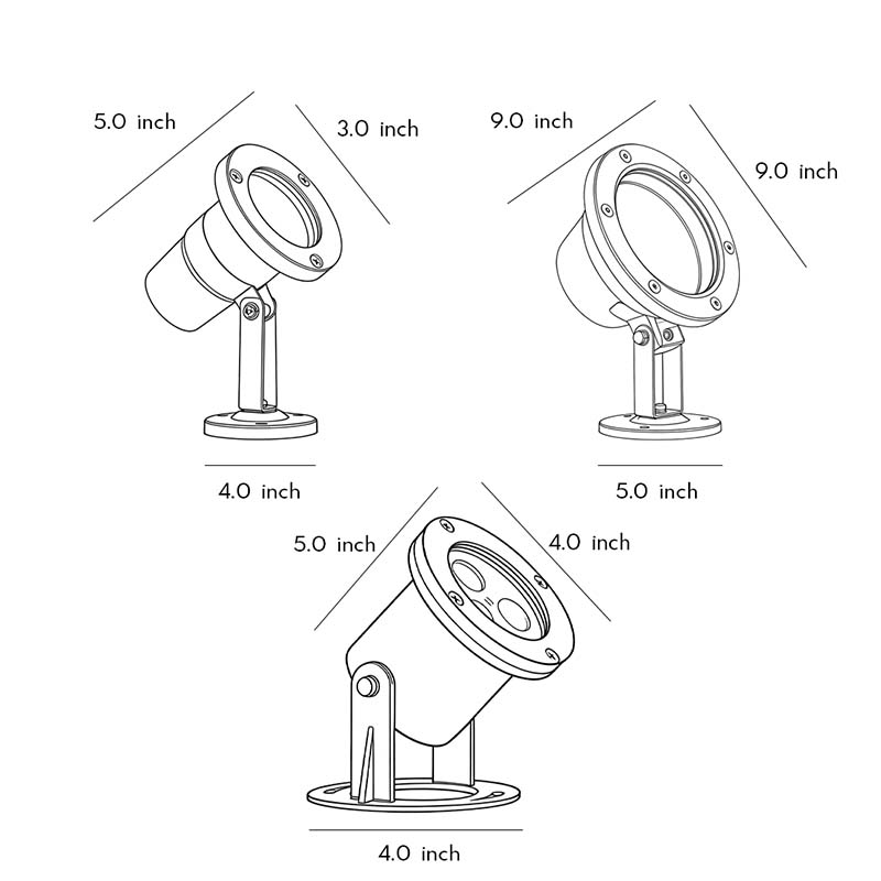 Waterproof outdoor spotlights with a focus on the adjustable base and weather-resistant features.