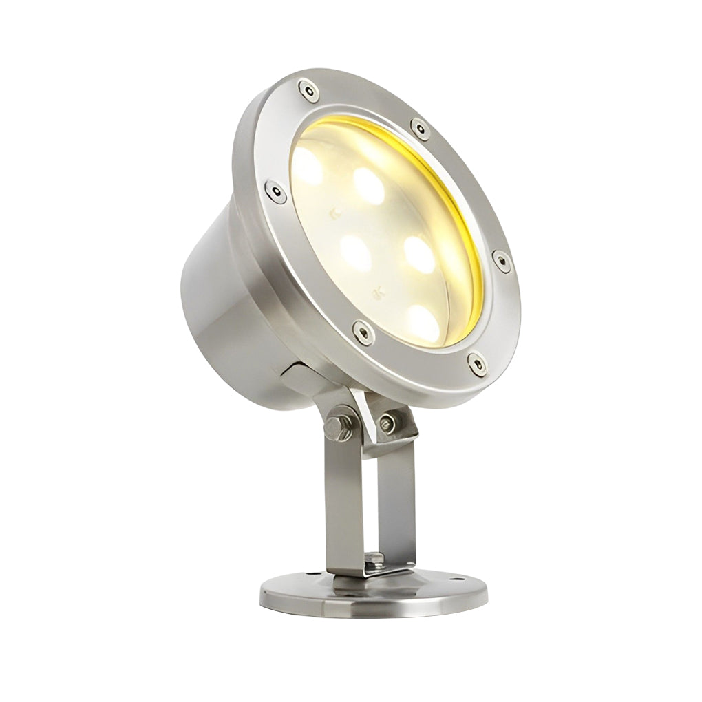 Technical diagram of waterproof outdoor spotlights, showing dimensions and installation specifications.
