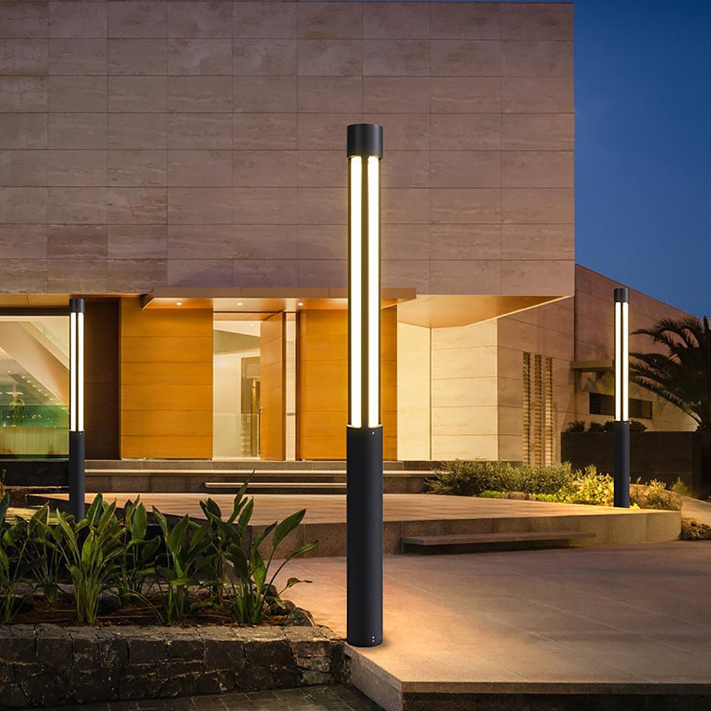 Residential bollard lights LED black outdoor landscape light creates subtle, elegant lighting effects for gardens and pathways.