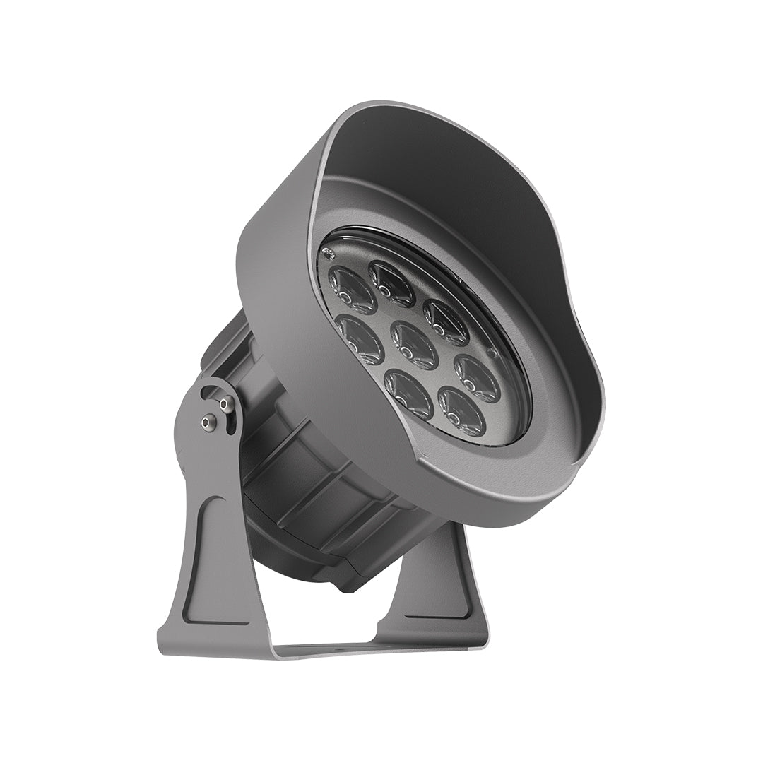 Technical blueprint diagram showing outdoor spotlight fixture installation angles and mounting specifications