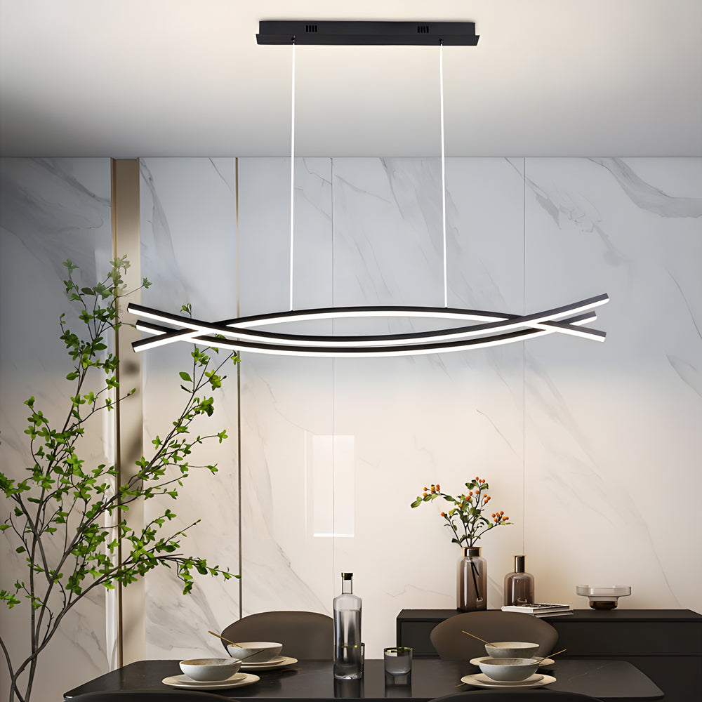 Wave hanging light in a minimalist dining room interior