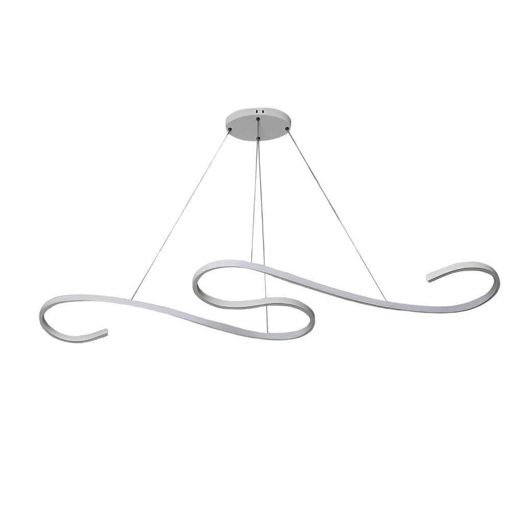 White chandeliers with a ceiling mount, showcasing the adjustable cables and elegant design.