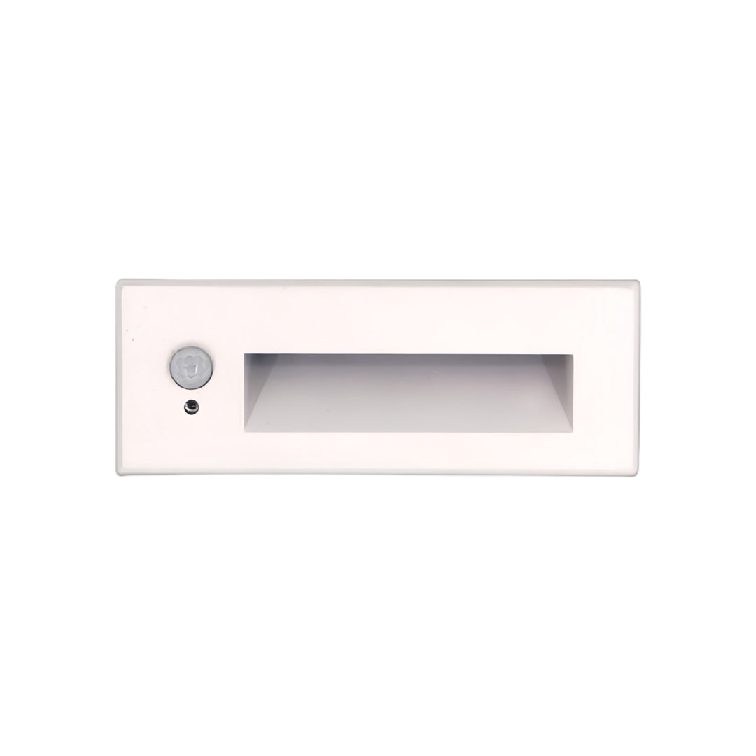 White deck lights for steps featuring clean minimalist design and integrated LED technology