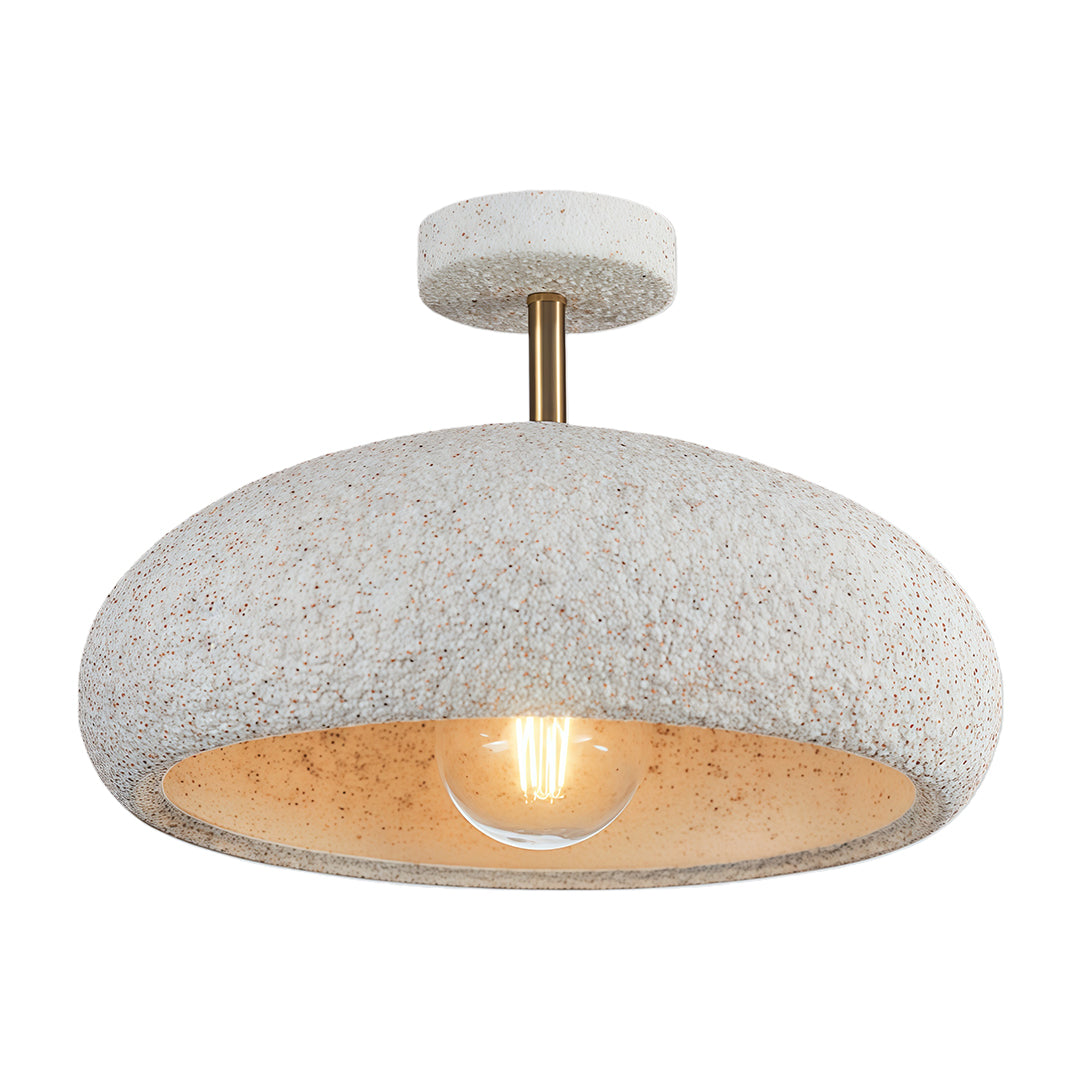 White semi flush ceiling lights installed in a modern hallway, offering a soft and inviting illumination.